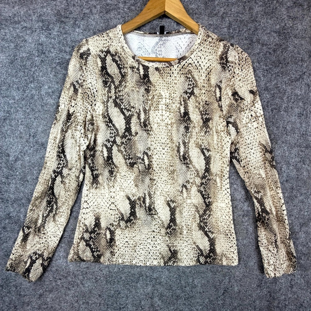 Express Shirt Womens Medium Brown Beige Snakeskin Print Mob Wife Office Siren